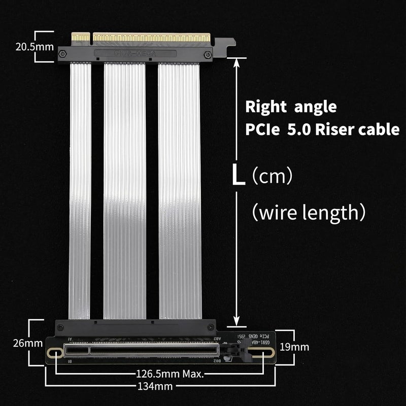 GIGA-MEGA PCIe X16 GEN5 Riser Cable with GPU Vertical Mount Bracket PCIe 5.0 for Future RTX5090 (White Bracket) - Image 4
